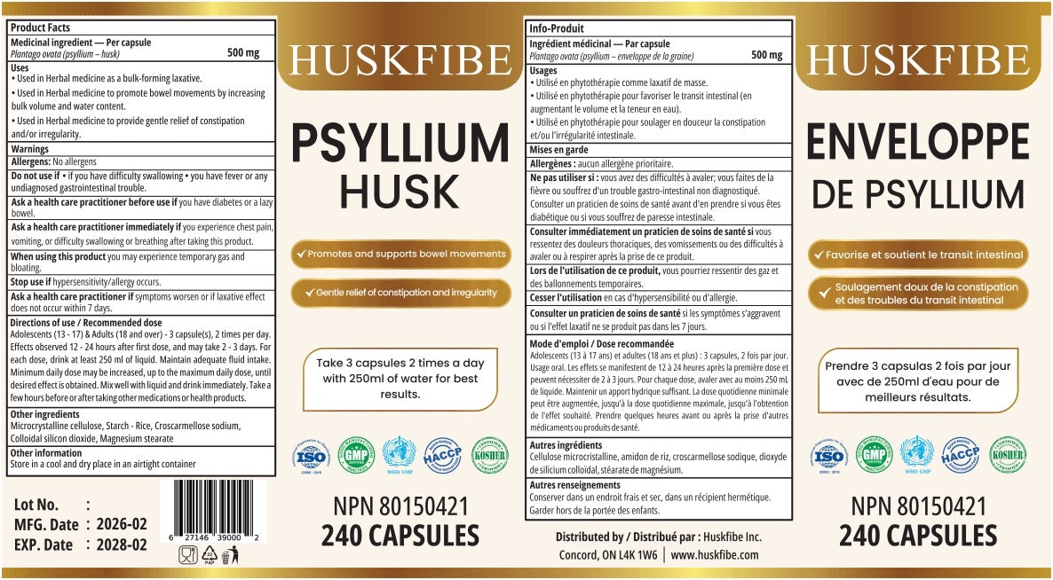 Psyllium husk daily fiber capsules